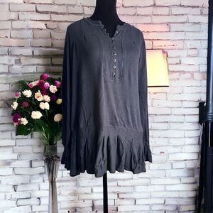 Free People Your Girl Flounce Hem Henley Knit Tunic Black XS